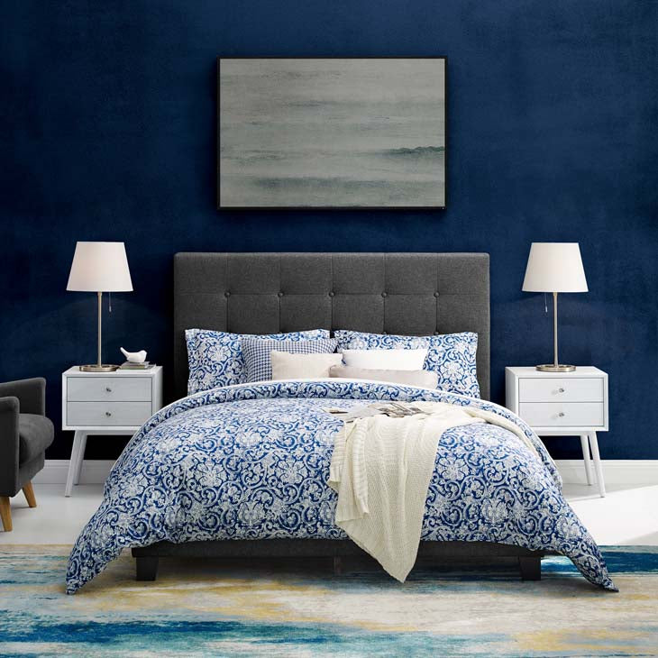 Melanie Queen Button Tufted Upholstered Fabric Platform Bed.