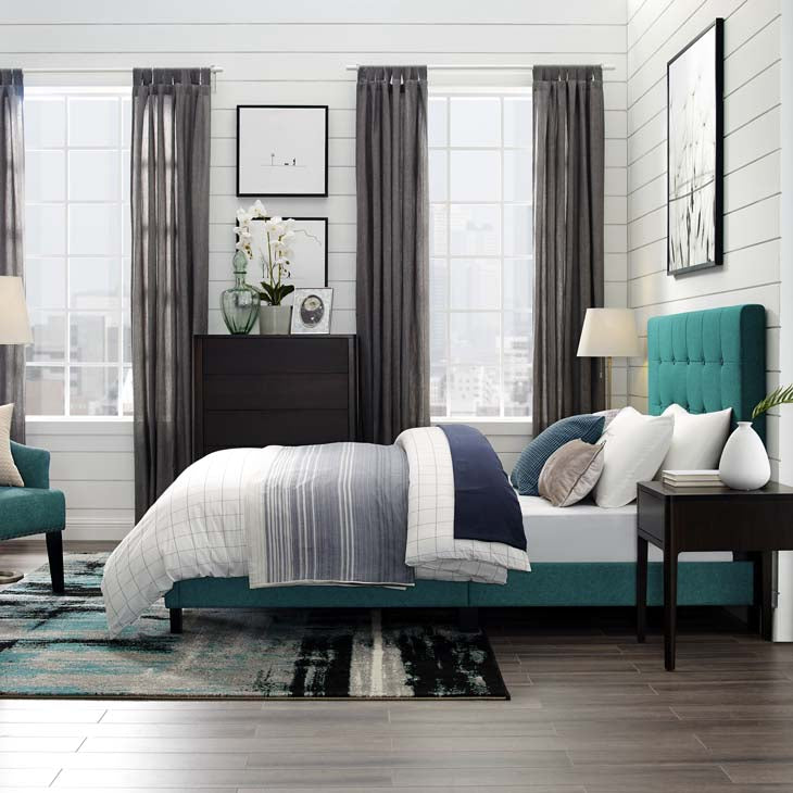 Melanie Queen Button Tufted Upholstered Fabric Platform Bed.