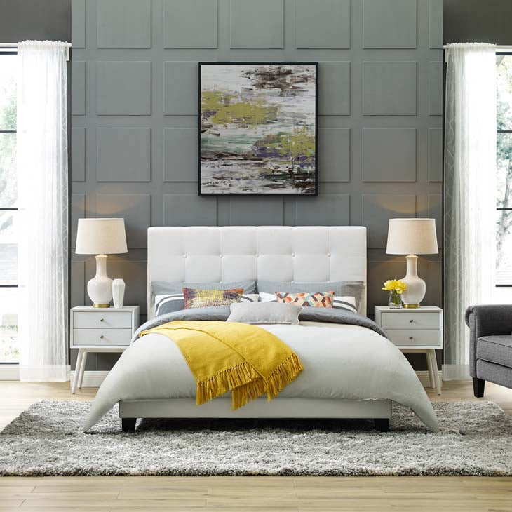 Melanie Queen Button Tufted Upholstered Fabric Platform Bed.