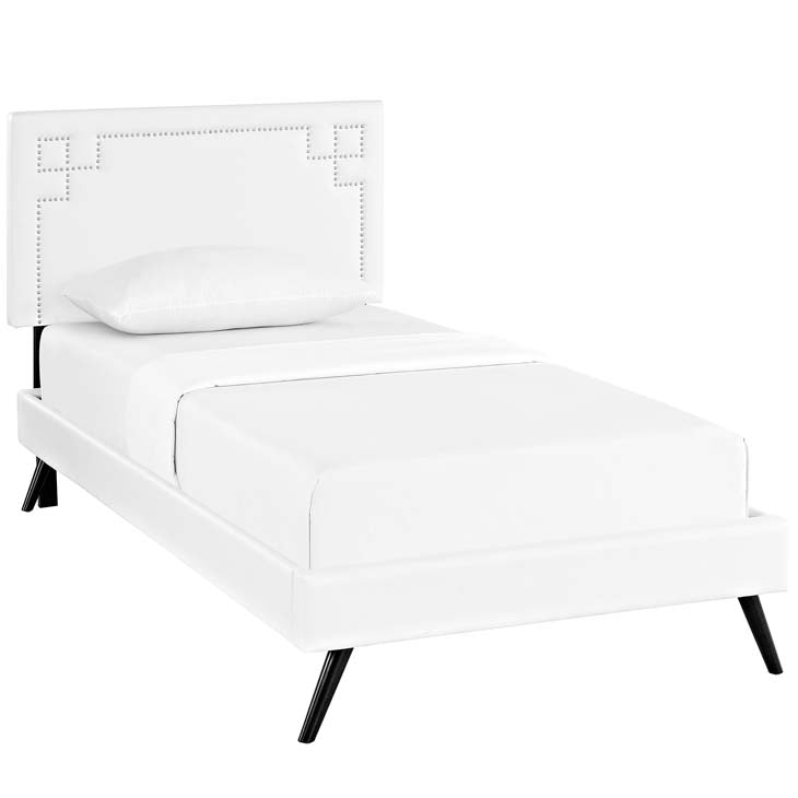 Ruthie Twin Platform Bed in White Vinyl.