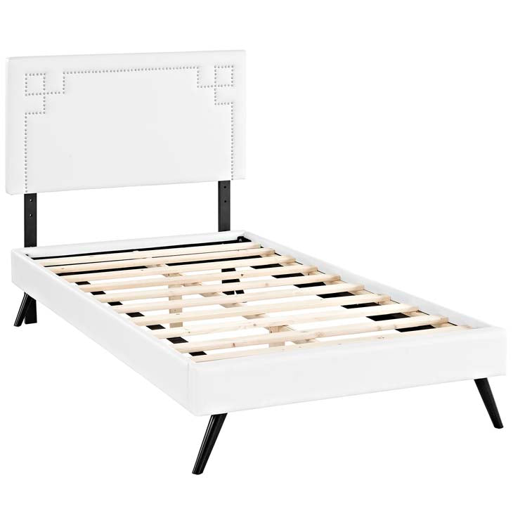 Ruthie Twin Platform Bed in White Vinyl.
