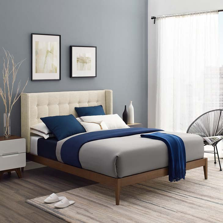 Hadley Queen Wingback Upholstered Platform Bed.