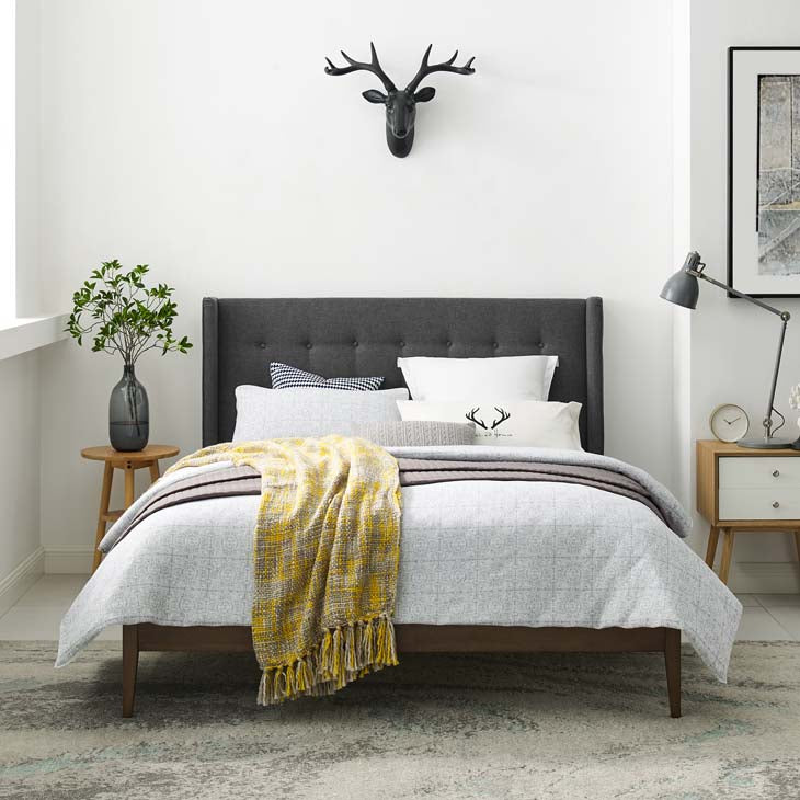 Hadley Queen Wingback Upholstered Platform Bed.