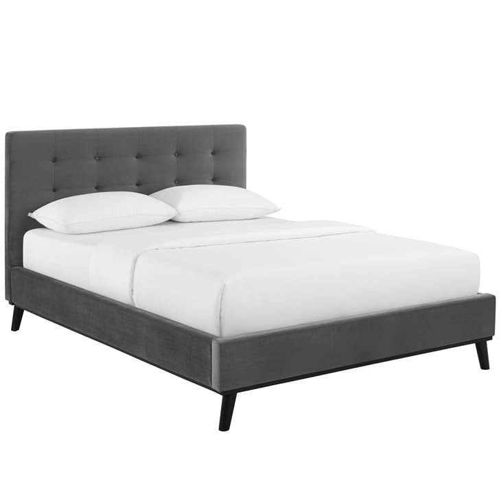 McKenzie Queen Biscuit Tufted Upholstered Velvet Platform Bed.