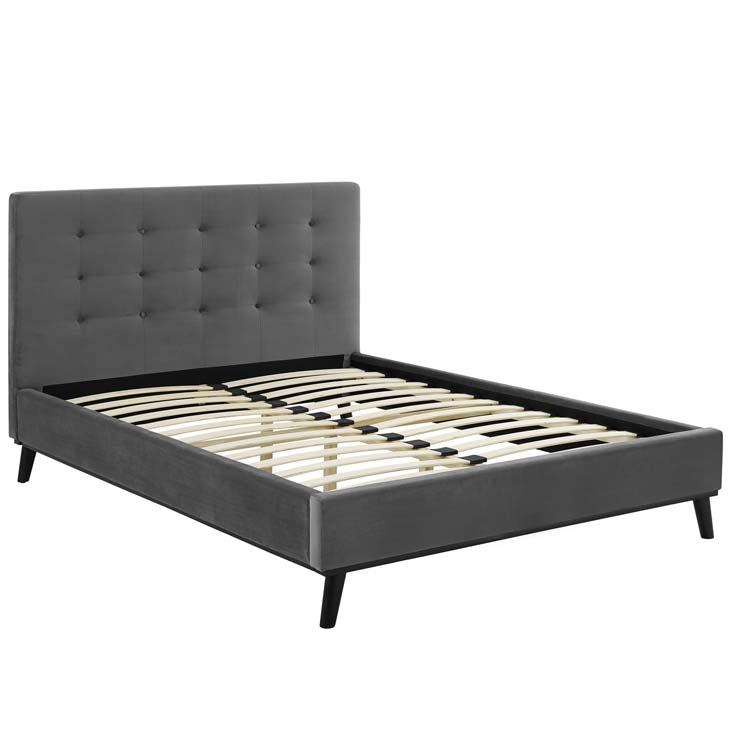 McKenzie Queen Biscuit Tufted Upholstered Velvet Platform Bed.