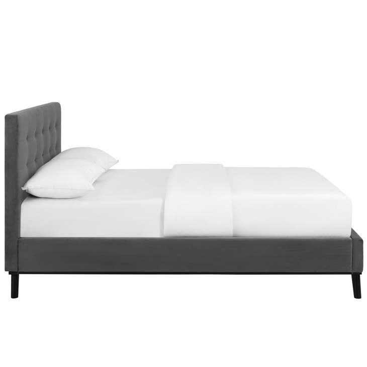 McKenzie Queen Biscuit Tufted Upholstered Velvet Platform Bed.
