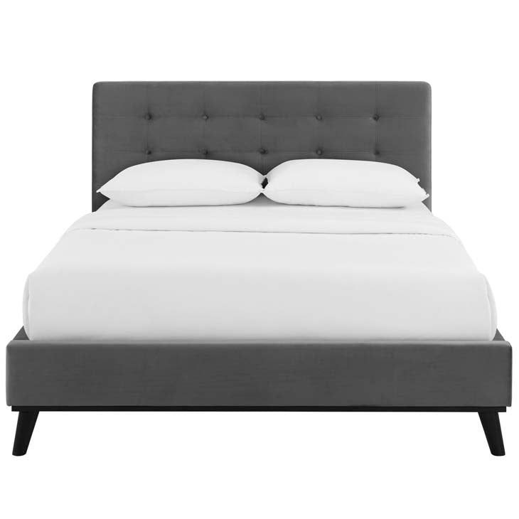 McKenzie Queen Biscuit Tufted Upholstered Velvet Platform Bed.