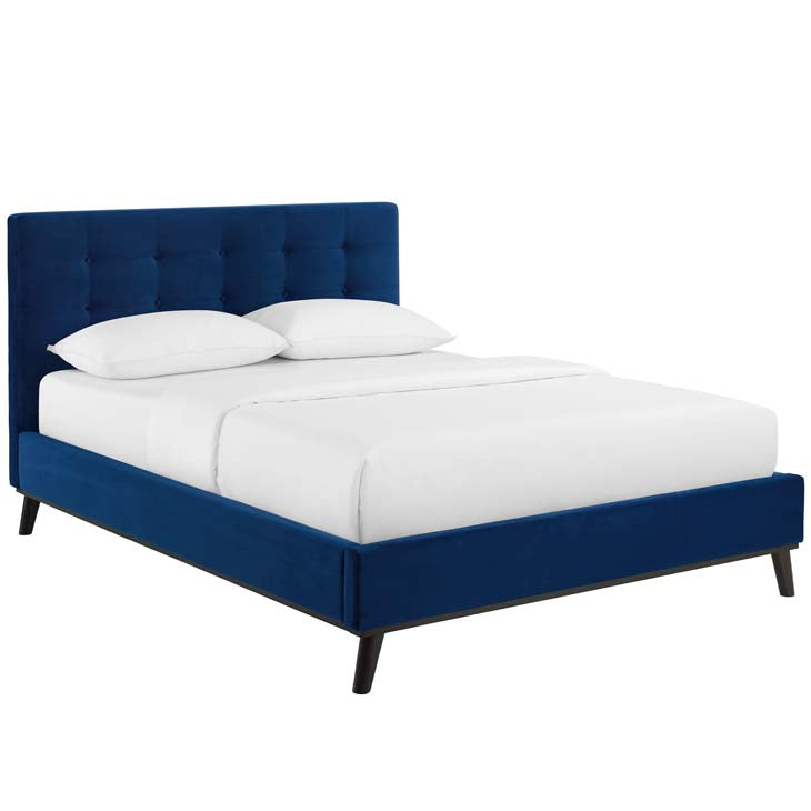 McKenzie Queen Biscuit Tufted Upholstered Velvet Platform Bed.