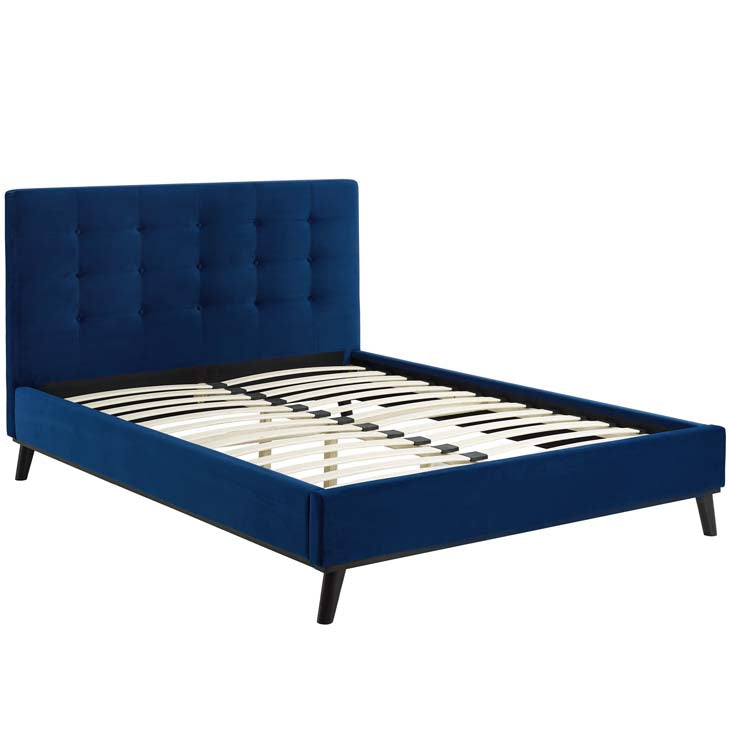 McKenzie Queen Biscuit Tufted Upholstered Velvet Platform Bed.