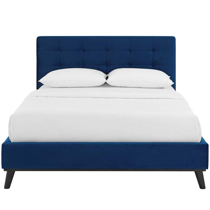 McKenzie Queen Biscuit Tufted Upholstered Velvet Platform Bed.