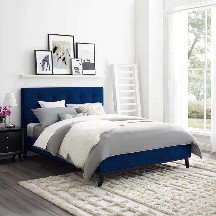 McKenzie Queen Biscuit Tufted Upholstered Velvet Platform Bed.