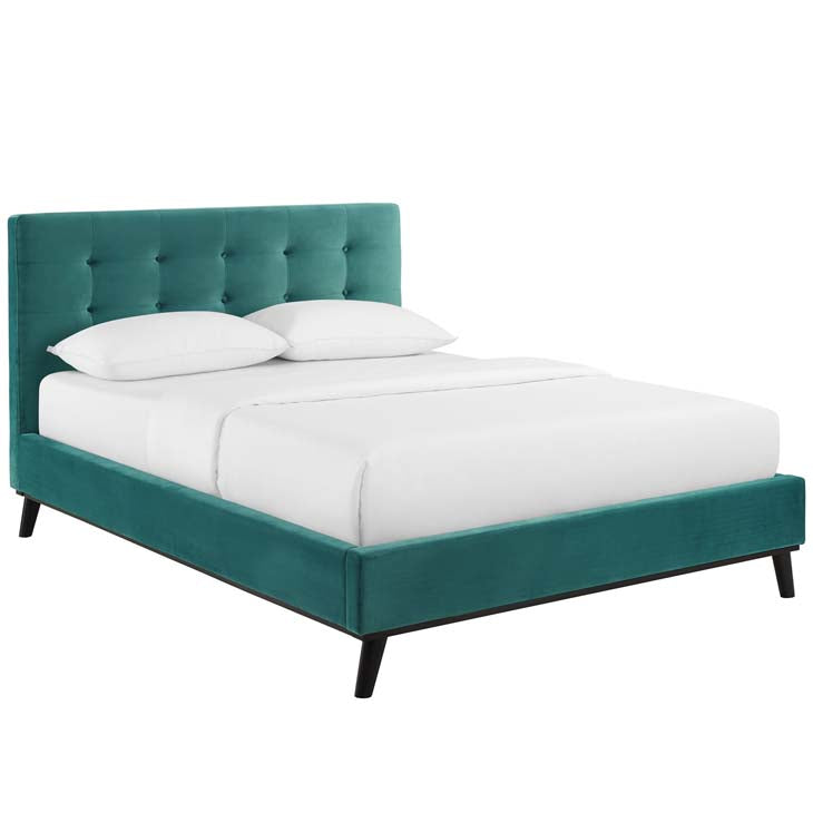 McKenzie Queen Biscuit Tufted Upholstered Velvet Platform Bed.