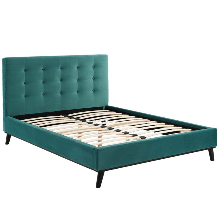 McKenzie Queen Biscuit Tufted Upholstered Velvet Platform Bed.