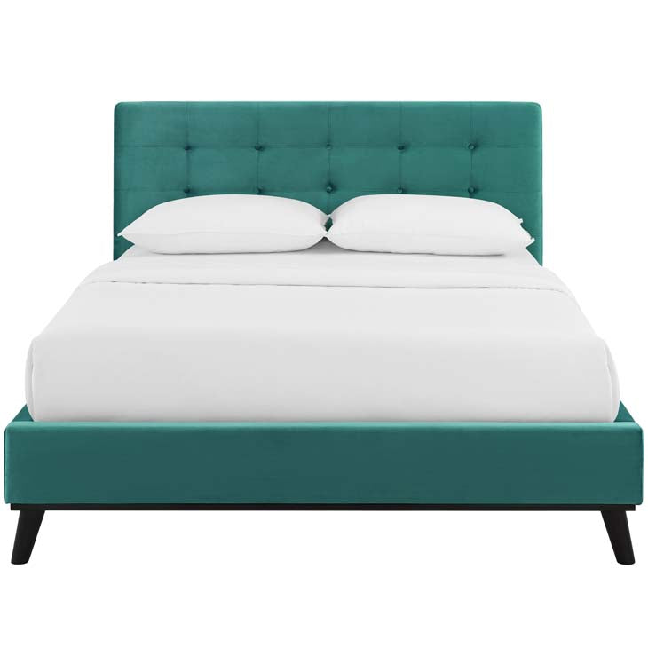McKenzie Queen Biscuit Tufted Upholstered Velvet Platform Bed.