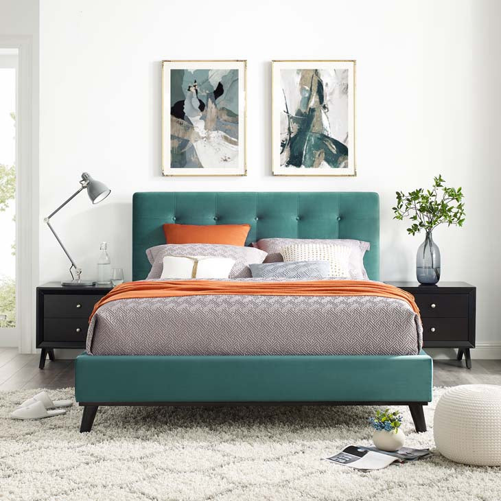 McKenzie Queen Biscuit Tufted Upholstered Velvet Platform Bed.
