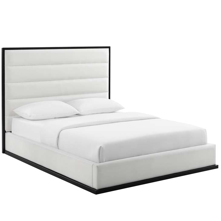 Ashland Queen Faux Leather Platform Bed in White.