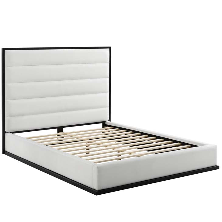 Ashland Queen Faux Leather Platform Bed in White.