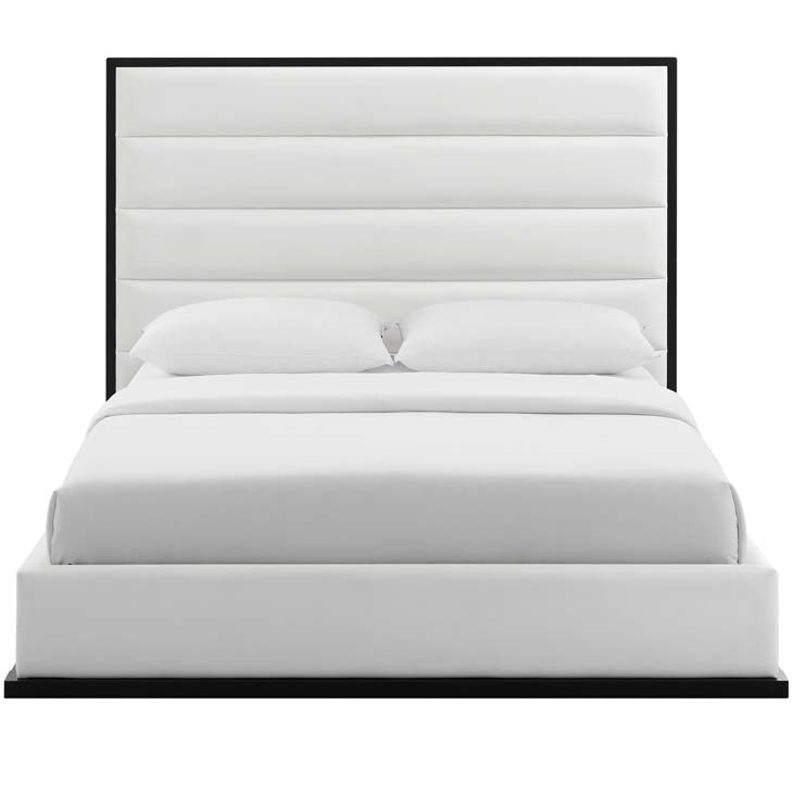 Ashland Queen Faux Leather Platform Bed in White.
