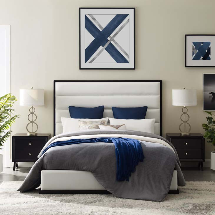 Ashland Queen Faux Leather Platform Bed in White.