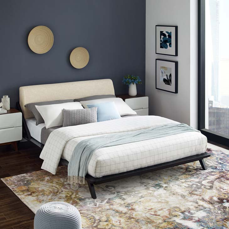 Luella Queen Upholstered Platform Bed in Cappuccino.