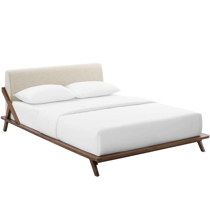 Luella Queen Upholstered Platform Bed in Walnut.