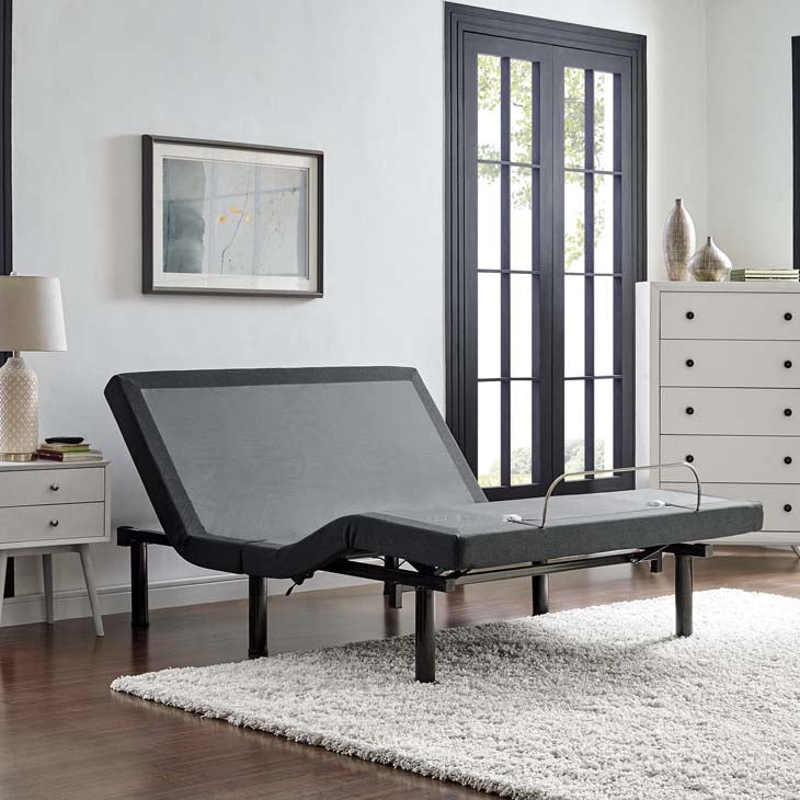 Transform adjustable queen wireless remote bed base in gray.