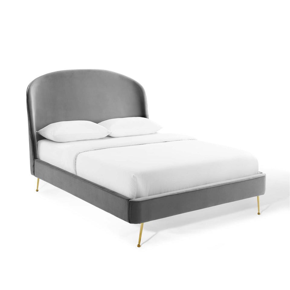Mira Upholstered Performance Velvet Queen Platform Bed.