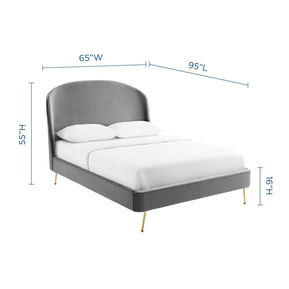 Mira Upholstered Performance Velvet Queen Platform Bed.