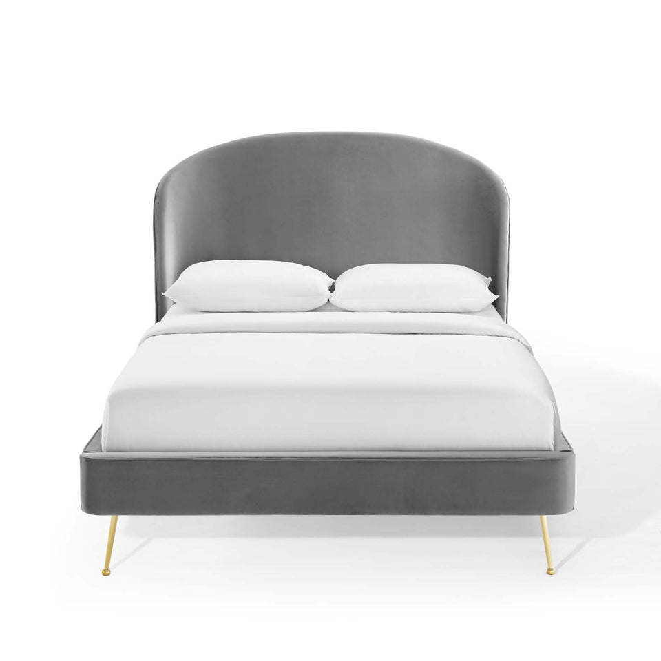 Mira Upholstered Performance Velvet Queen Platform Bed.