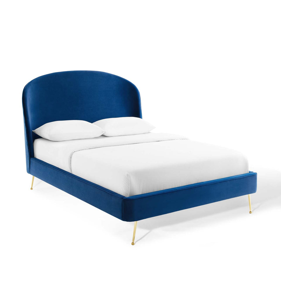 Mira Upholstered Performance Velvet Queen Platform Bed.