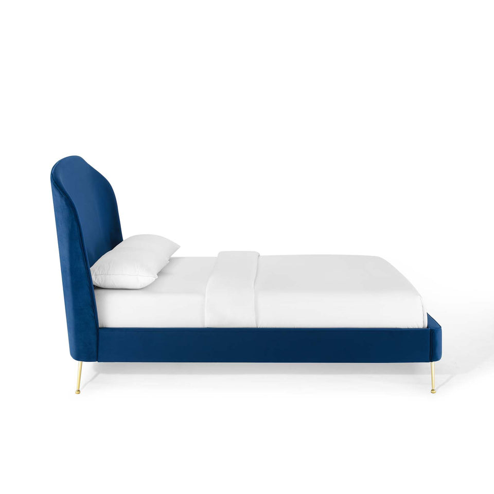Mira Upholstered Performance Velvet Queen Platform Bed.