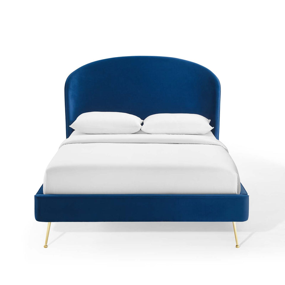 Mira Upholstered Performance Velvet Queen Platform Bed.