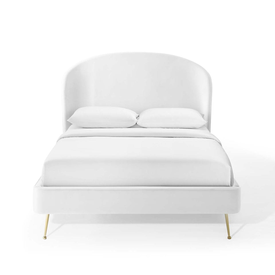Mira Upholstered Performance Velvet Queen Platform Bed.