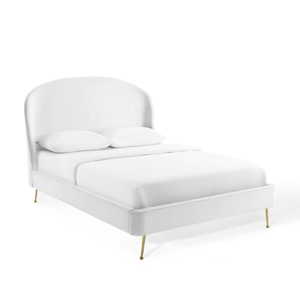 Mira Upholstered Performance Velvet Queen Platform Bed.