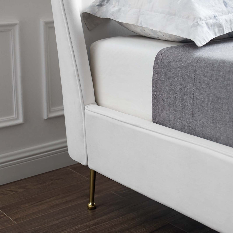 Mira Upholstered Performance Velvet Queen Platform Bed.