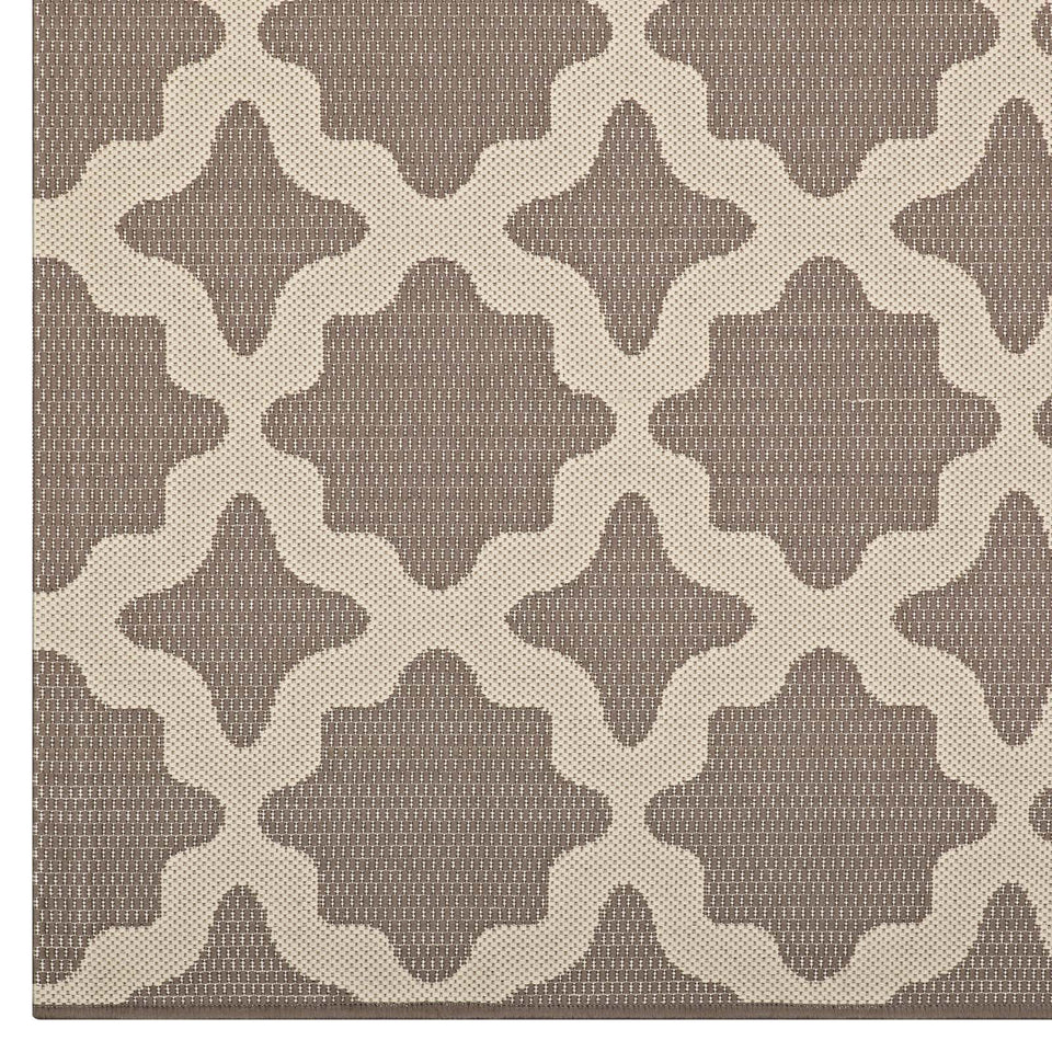 Cerelia Moroccan Trellis Indoor and Outdoor Area Rug in Light and Dark Beige.