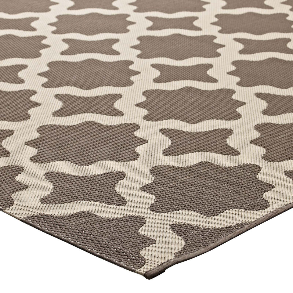 Cerelia Moroccan Trellis Indoor and Outdoor Area Rug in Light and Dark Beige.