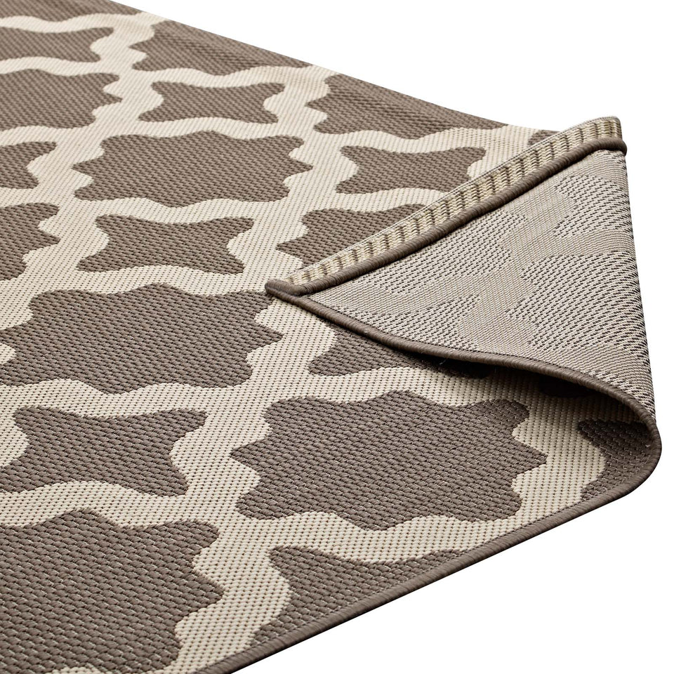 Cerelia Moroccan Trellis Indoor and Outdoor Area Rug in Light and Dark Beige.