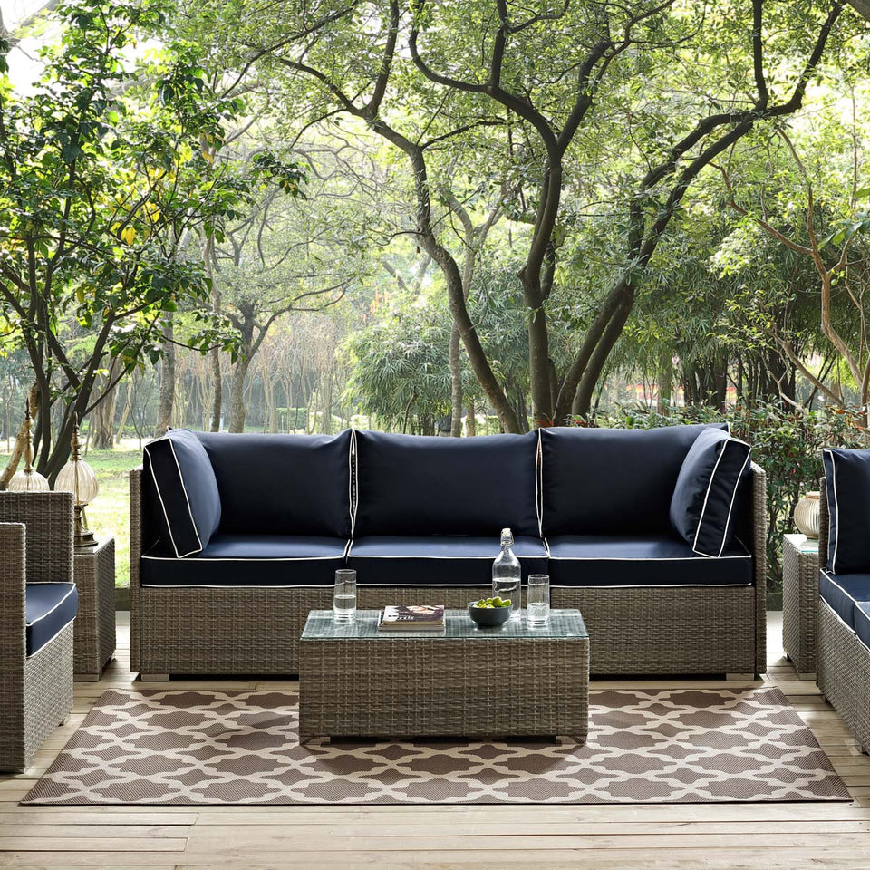 Cerelia Moroccan Trellis Indoor and Outdoor Area Rug in Light and Dark Beige.