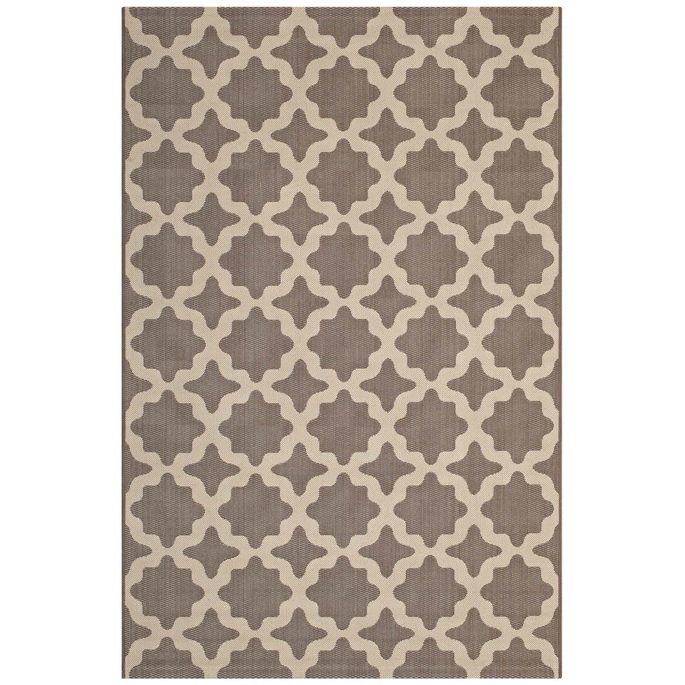 Cerelia Moroccan Trellis Indoor and Outdoor Area Rug in Light and Dark Beige.