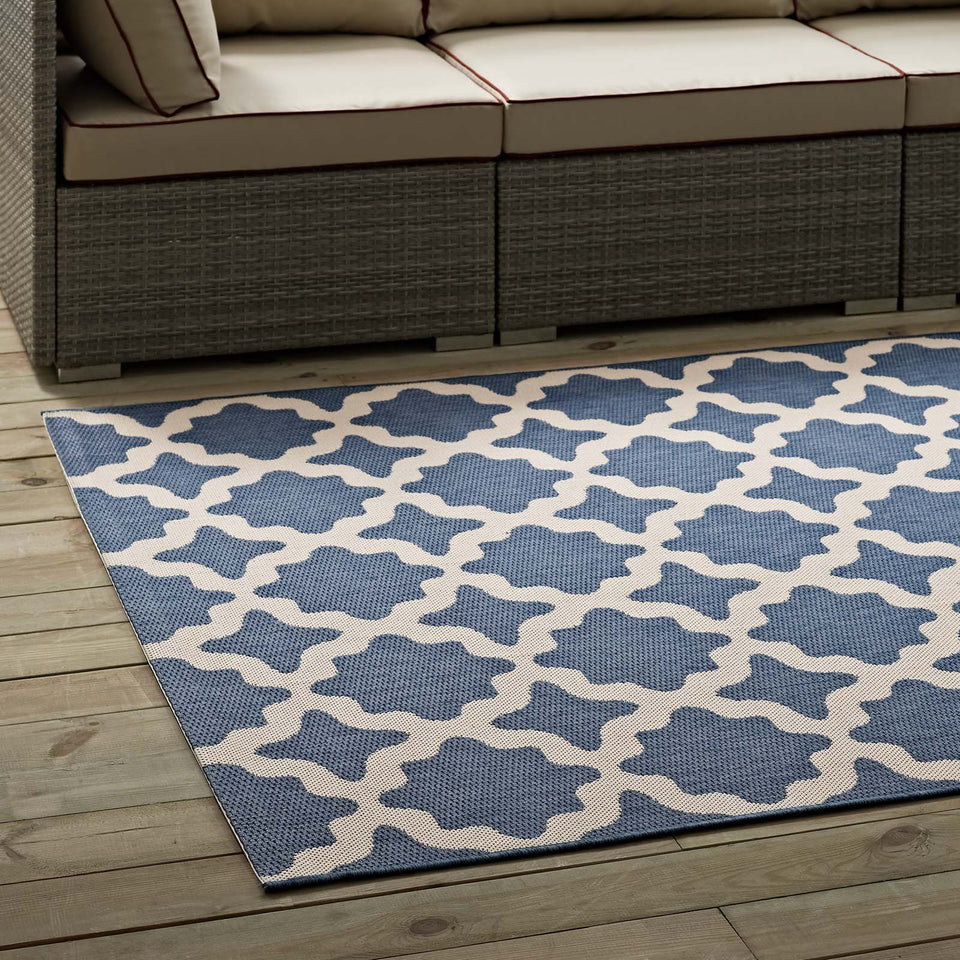 Cerelia Moroccan Trellis Indoor and Outdoor Area Blue and Beige.