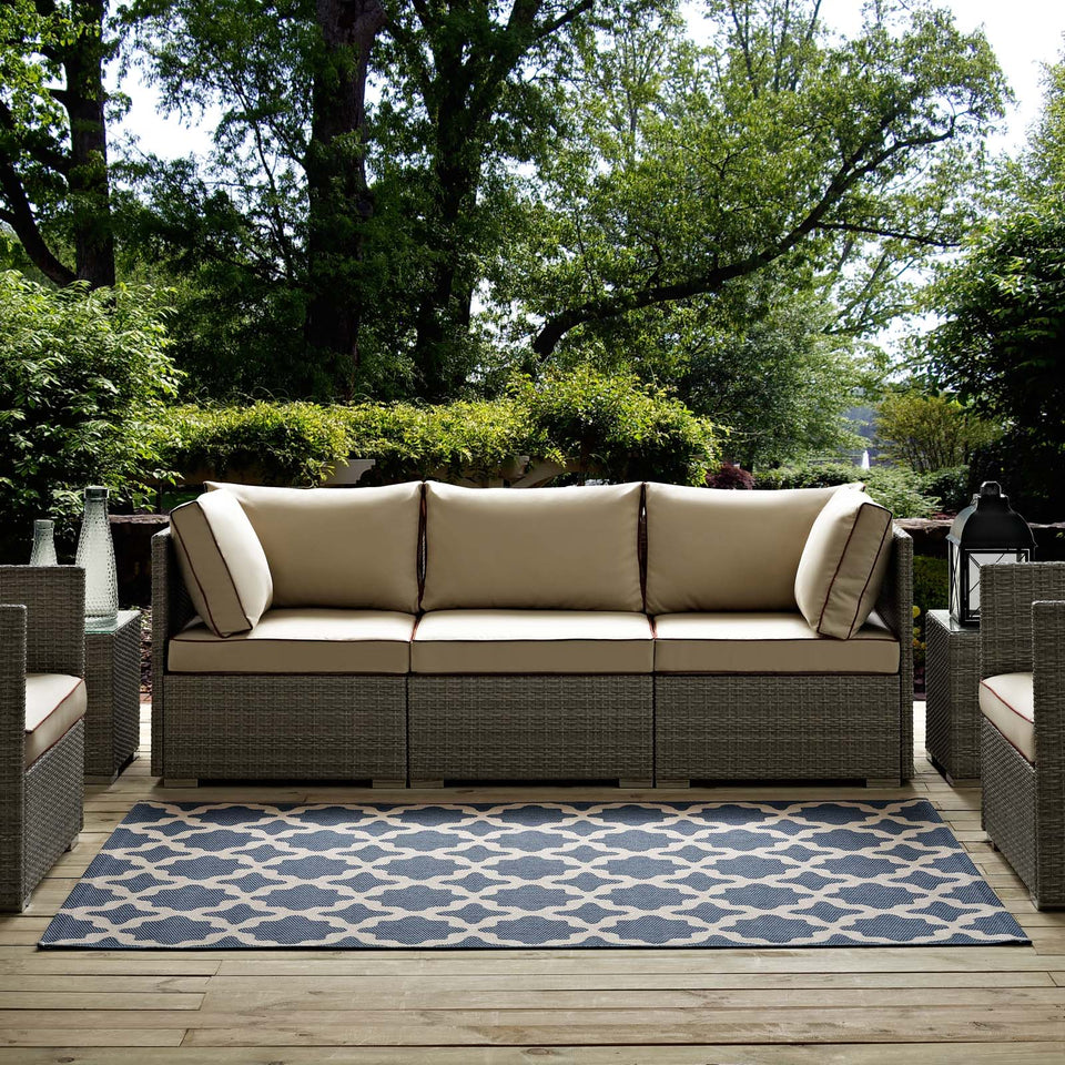 Cerelia Moroccan Trellis Indoor and Outdoor Area Blue and Beige.