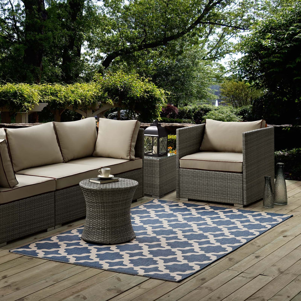 Cerelia Moroccan Trellis Indoor and Outdoor Area Blue and Beige.