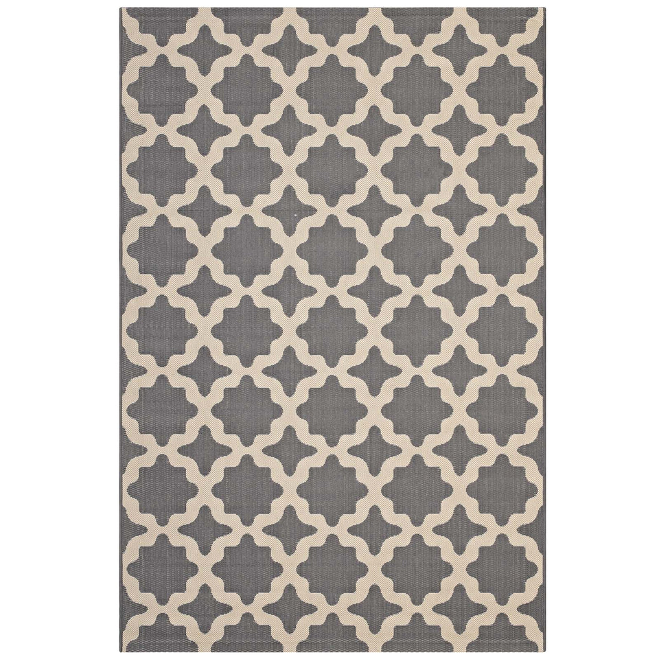 Cerelia Moroccan Trellis Indoor and Outdoor Area Rug in Gray and Beige.