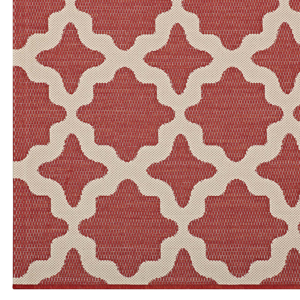 Cerelia Moroccan Trellis Indoor and Outdoor Area Rug in Red and Beige.