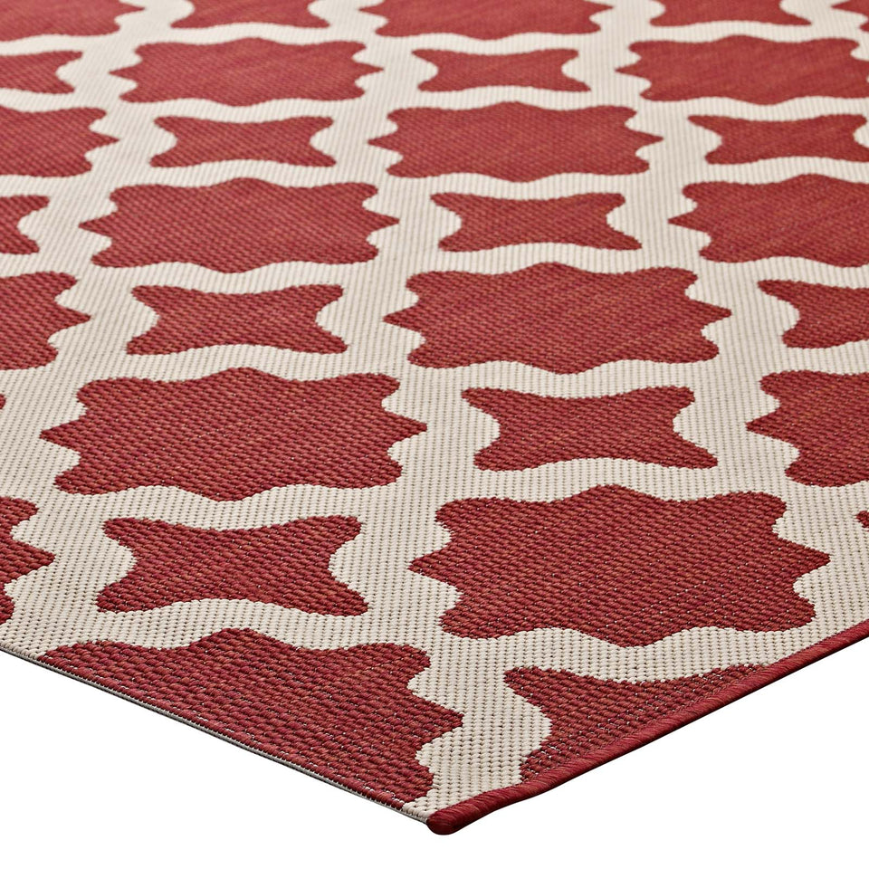 Cerelia Moroccan Trellis Indoor and Outdoor Area Rug in Red and Beige.