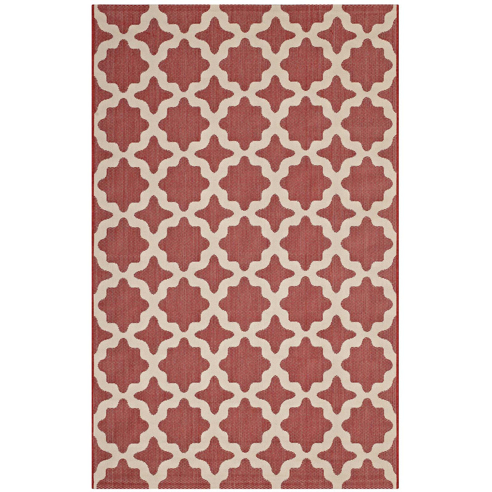 Cerelia Moroccan Trellis Indoor and Outdoor Area Rug in Red and Beige.