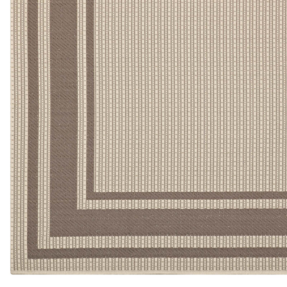Rim Solid Border Indoor and Outdoor Area Rug in Light and Dark Beige.