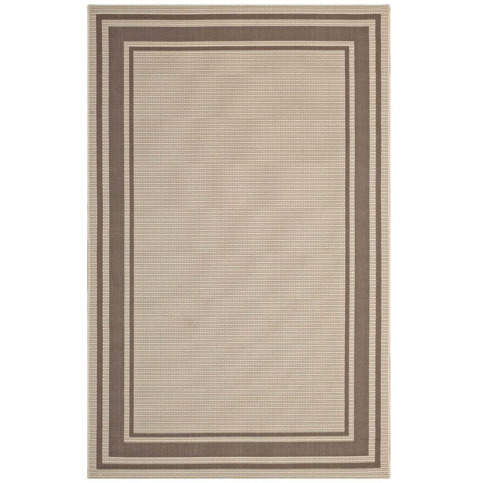 Rim Solid Border Indoor and Outdoor Area Rug in Light and Dark Beige.