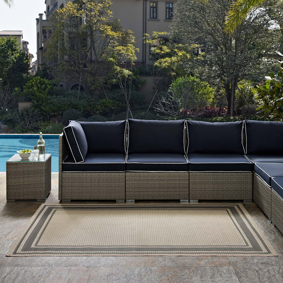 Rim Solid Border Indoor and Outdoor Area Rug in Gray and Beige.